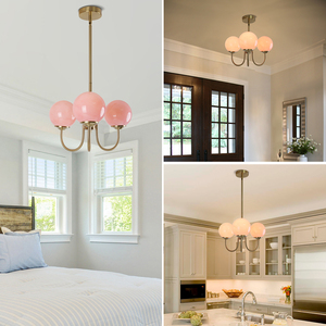 Lámpara de araña rosa para sala de estar, iluminación de dormitorio de inspiración vintage, lámpara Magic Bean francesa vintage color crema - Product Image 5