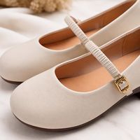 Mocassins de travail confortables pour femmes, en cuir souple crème de luxe, style Mary Jane, bout rond, talon bas, à enfiler