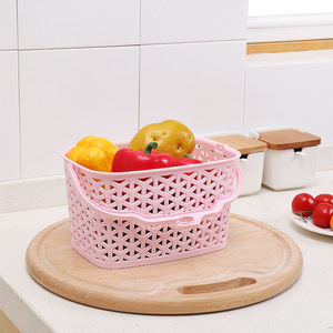 Plastic Storage Basket With Handles Rectangle Pink Blue Purple White For Neatening Storage - Product Image 2