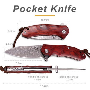 Cao Cấp Rosewood Xử Lý Handmade Damascus Săn Dao Gấp Pocket Knife Với Vỏ Bọc - Product Image 2