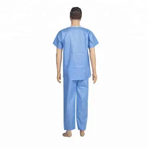 Gaun bedah cetak SMS/tanpa tenunan PP sekali pakai/gaun isolasi pakaian Scrub seragam medis kantong