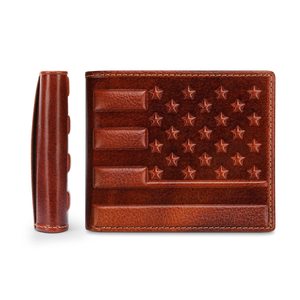 <b>Men's</b> Genuine Leather <b>Wallet</b> With American Flag Design <b>RFID</b> Blocking Multi-Card Short <b>Wallet</b> Light Brown 4.3 x 3.5 Inches - Product Image 2