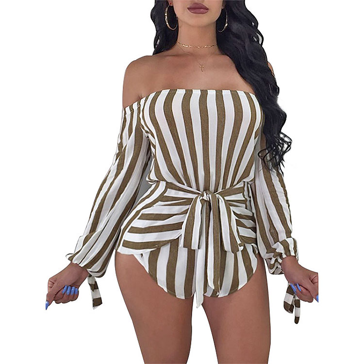 Цельный Полосатый боди Топ без бретелек Женское боди