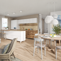 Ensemble de meubles de cuisine sur mesure avec îlot, table à manger, garde-manger pleine hauteur, armoires de cuisine modulaires de luxe