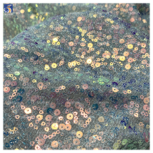 Yx1011 150Gsm Trọng lượng nhẹ lurex sáng bóng Sequins lưới vải Holographic trong suốt Flash sequin vải dệt may - Product Image 6