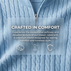 Suéter de punto estilo Old Money para hombre, con logotipo personalizado, fabricante OEM, jersey de algodón, proveedor con MOQ bajo, jersey con cremallera y cuello alto - Product Image 4