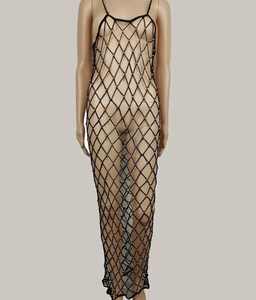 Crochet <span class=keywords><strong>maille</strong></span> femme robe de plage longue licou décolleté maillot de bain couvrir solide perle paréo <span class=keywords><strong>Mayo</strong></span> Playa Robe 1 Bikini couverture pour les femmes - Product Image 2