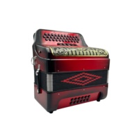 JB3412D Accordéon professionnel en bois 34 boutons 12 basses 5 registres Design rouge et noir Grille diatonique