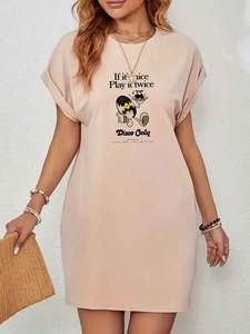 Vestido Casual Deportivo para Mujer, con Estampado Gráfico, Cintura Elástica, Transpirable, Cuello Redondo y Manga Corta - Product Image 5