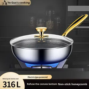 Sartén de Acero Inoxidable 316 con Tapa Antiadherente, Diseño de Panal de Abeja, Triple Capa, Apta para Inducción, Gas, <span class=keywords><strong>Horno</strong></span> y Lavavajillas - Product Image 2