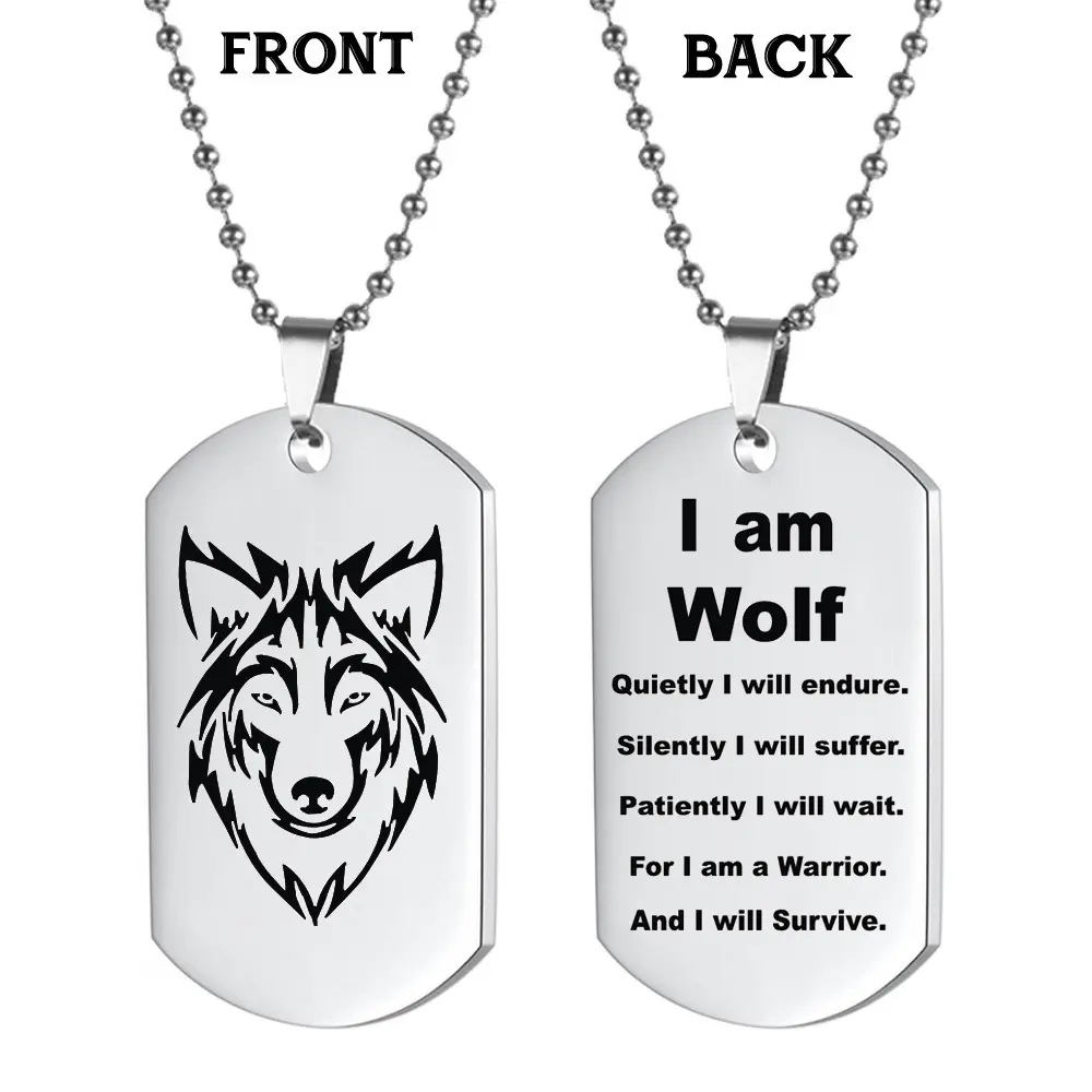 European and American jewelry stainless steel wolf Head Pendant Necklace double-sided engraved Dog Tag