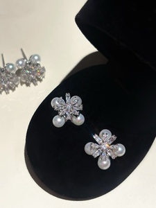 Boucles <span class=keywords><strong>d</strong></span>'oreilles en argent 925 avec perles <span class=keywords><strong>d</strong></span>'eau douce naturelles, modèle zirconium, best-seller, cadeau pour femme - Product Image 2