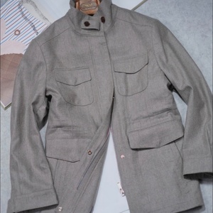 Veste safari unisexe en cachemire gris, tissu italien LP, col montant, fermeture éclair sur le devant, blazer décontracté, hiver, doublure en polaire ODM - Product Image 1