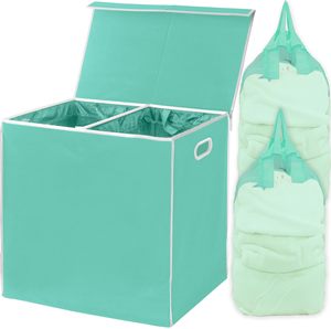 Turquoise Double <b>Laundry</b> Hamper with Lid and Removable Bags <b>Laundry</b> <b>Basket</b> 2 Sections, Collapsible Ditry Clothes Hamper - Product Image 1