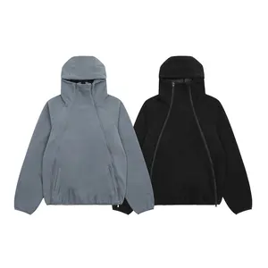 Custom Wholesale Zip Up Streetwear Zipper Double Zip Polar Fleece Heavy Weight Hoodie Men Hoodies