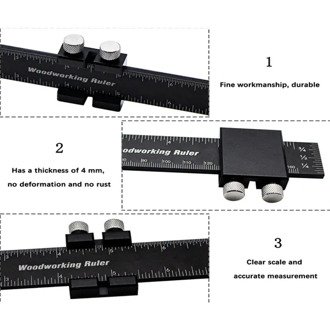 3PCS Woodworking Presisi Saku Penguasa 6/8/12 Inci Presisi Saku Panduan Penggaris Kayu T Mengikuti Penguasa