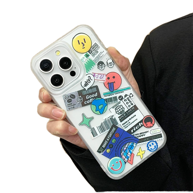 Fun Frosted Soft TPU Phone Case with Funny Graffiti Label Protective Cover for iPhone 15 14 Plus 13 Pro Max 11Pro 7 Plus XS Max