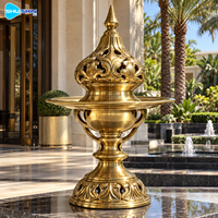 Vase rituel en bronze orné, sculpture en laiton et cuivre finition antique, art décoratif personnalisé pour hôtel, jardin, cour, place publique