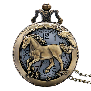 Antique Vintage Bronze Animal Horse Quartz Necklace with Hollow Pendant Chain <strong>Old</strong> <strong>Clock</strong> &amp; Pocket Watch Christmas Gift - Product Image 3