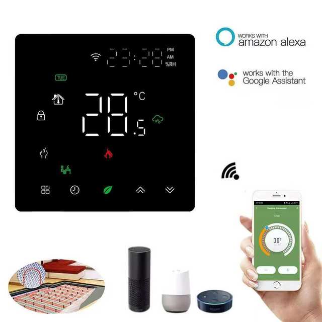 Smart Tuya WiFi Thermostat Voice Control Digital Programmable LCD Display Touchscreen Underfloor Heating Temperature Controller