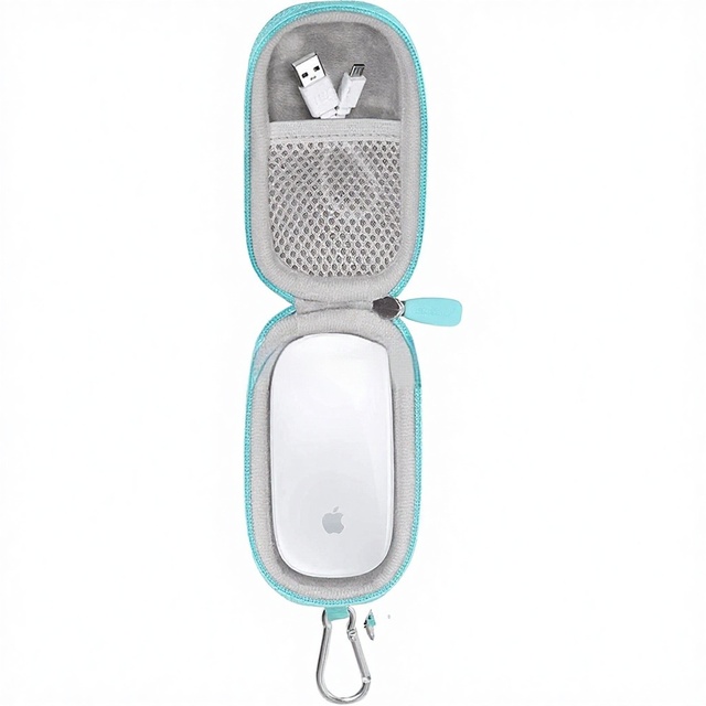 Travel EVA Portable Case for PInguo Magic Mouse 1 & 2 with Detachable Wrist Strap and Gray/Teal Storage Bag