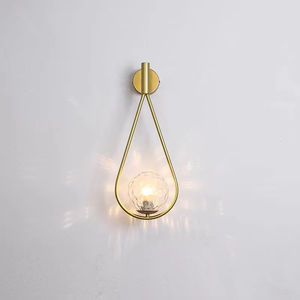 Lampada da Parete LED Moderna a Goccia d'Acqua in Ferro Nero e Oro con Sfera in Vetro Satinato, 2700K Bianco Caldo per Soggiorno e Camera da Letto - Product Image 1