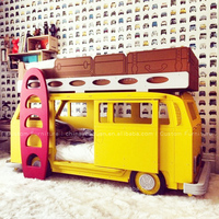 Cama doble de madera maciza para coche, cama creativa para niños, literas para adolescentes, estilo autobús con barandilla alta, temática personalizada