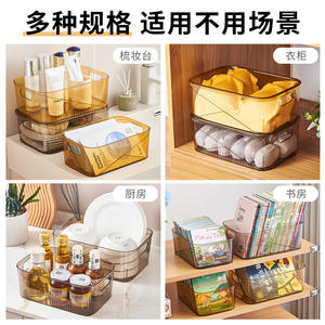 Caja de almacenamiento acrílica con tapa, organizador rectangular de ropa para escritorio, armario, diseño de cubierta pequeña en naranja y gris - Product Image 5