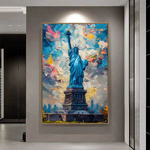 <span class=keywords><strong>Peinture</strong></span> sur toile de haute qualité représentant la Statue de la Liberté, <span class=keywords><strong>peinture</strong></span> au couteau, surdimensionnée, art mural personnalisé, portraits texturés au couteau - Product Image 1
