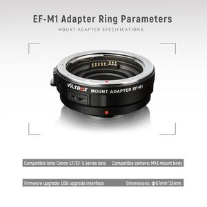Adaptateur d'objectif Viltrox EF-M1 M4TF avec mise au point automatique pour objectifs Canon EF EF-S vers appareils photo M4/3 GH5 GH4 GX85 <span class=keywords><strong>Olympus</strong></span> E-M5 II E-<span class=keywords><strong>M10</strong></span> III BMCC - Product Image 2
