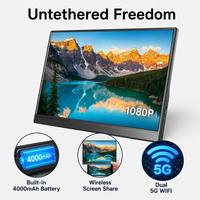 Monitor Portátil de 15.6'' Ultrafino, Monitor de Viaje 1080P FHD Inalámbrico con Pantalla IPS, Batería Integrada, Altavoces, Pantalla Externa