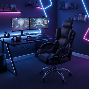 Chaise de bureau de direction moderne en cuir PU de luxe, confortable, ergonomique, avec dossier haut et appui-tête réglable, pivotante, pour le bureau à domicile - Product Image 1