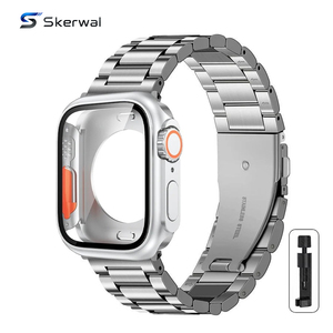 <span class=keywords><strong>Bracelet</strong></span> en acier inoxydable à trois perles avec coque intégrale en PC compatible avec <span class=keywords><strong>Apple</strong></span> <span class=keywords><strong>Watch</strong></span> S10 46 45 44 41 40MM - Product Image 1