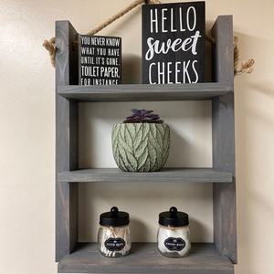 Étagère à échelle en bois suspendue en corde rustique personnalisée au-dessus des toilettes pour le rangement salle de bain organisateur en bois - Product Image 2