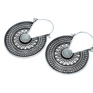 Women's Stylish Bohemian Silver <b>Hoop</b> Earrings with Moonstone Oxidized Brass Jewelry - Product Image 2