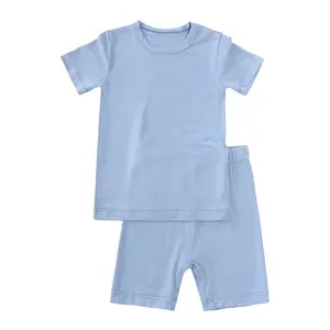 Ropa de bebe celana lengan pendek, 2 buah Pjs pakaian tidur anak-anak piyama bambu grosir set pakaian anak-anak kosong