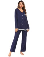 Pyjama long en satin pour femmes européennes et américaines, avec logo sur le devant, manches longues, pantalon long, taille élastique, vêtements de détente unis