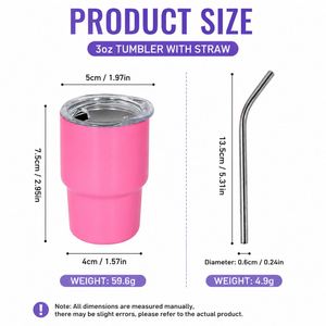 Vaso de acero inoxidable de doble pared de 3 oz con pajita, logotipo personalizado, bonito vaso de chupito para regalos promocionales de fiestas, venta al por mayor - Product Image 3