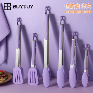 Silicone Food Tongs Stainless Steel Spatula Tongs Heat Resistant BBQ <b>Tools</b> For Grilling Meat Steak Bread Flipping - Product Image 4