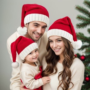 DDP Family Matching Christmas Knitted Pompom Red Beanie Baby and Mom Santa Hat Cap Xmas Parent-Child Hat Santa Crochet Hats - Product Image 2
