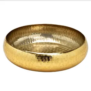 Best Quality Gold Finished Fruit Salad Bowl Glossy Finishing Dinner Table Food Serving Decorative Aluminum Bowl