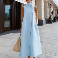 Robe Gilet Élégante pour Femmes de Bureau, Col Montant, Couleur Unie, Sans Manches, Longueur Midi, Tenue de Travail Formelle Professionnelle