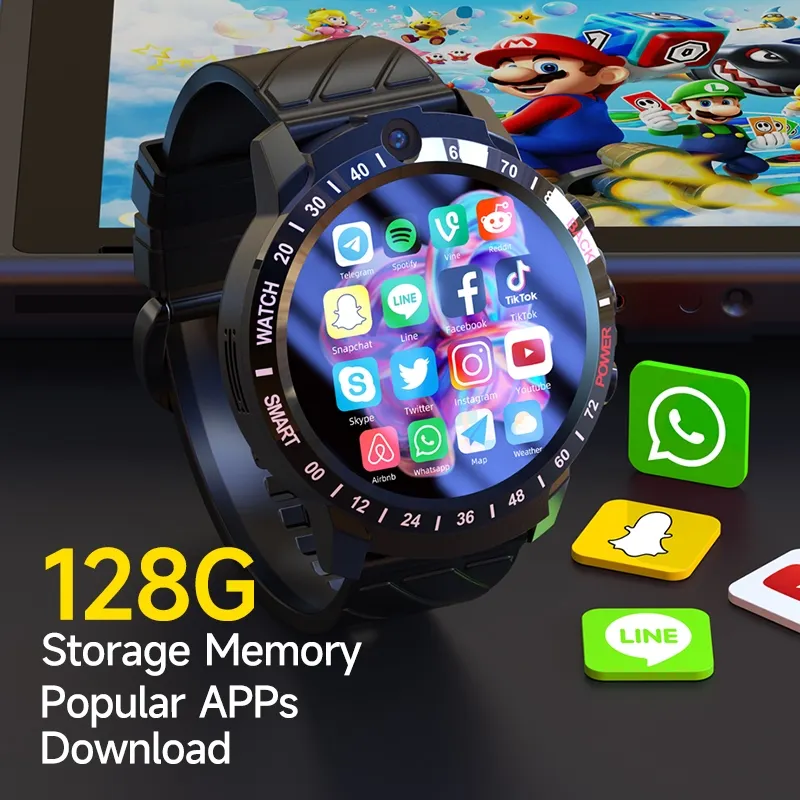 New Arrivals Android 11 Round Screen Smart Watch 4GB + 64GB Wifi GPS Fitness Tracker Smartwatch 4G Sim Support for Men