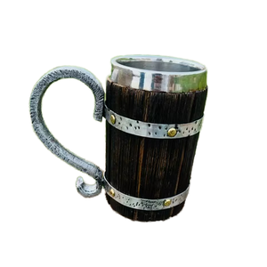 Mug, tankard, verre à shot en métal et bois, artisanal, fait à la main, antique, vintage, élégant, robuste, avec poignée fantaisie, par des Indiens - Product Image 3