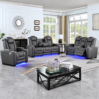 Ensemble de canapés inclinables électriques en cuir avec cadre en bois moderne 3+2+1, éclairage LED, table escamotable, console centrale, porte-gobelets et rangement