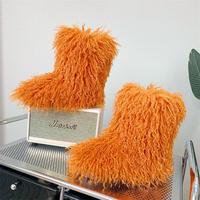 Chaussons d'intérieur en fausse fourrure moelleuse pour femme, style mode, design de créateur, hiver, fourrure, bottes de neige en peluche