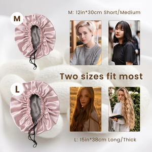 Logo personnalisé <span class=keywords><strong>Bandeau</strong></span> large à haute élasticité <span class=keywords><strong>Bain</strong></span> <span class=keywords><strong>de</strong></span> nuit <span class=keywords><strong>Bonnet</strong></span> double couche en satin <span class=keywords><strong>de</strong></span> soie Grand <span class=keywords><strong>bonnet</strong></span> <span class=keywords><strong>de</strong></span> douche pour femmes - Product Image 3