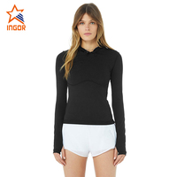 Spor ceket kadın sıkı koşu uzun kollu kapşonlu hızlı kuru T shirt oymak bahar ve yaz ince spor giyim