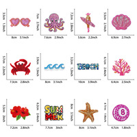 Patch brodé plat personnalisé Série Océan d'été, Patch lettres SUMMER, Patchs brodés coquillage, lunettes de soleil et paillettes
