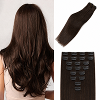 Extensions de cheveux à clipser, cheveux humains brésiliens lisses, couleur brun naturel, clips à cheveux Remy pour femmes
